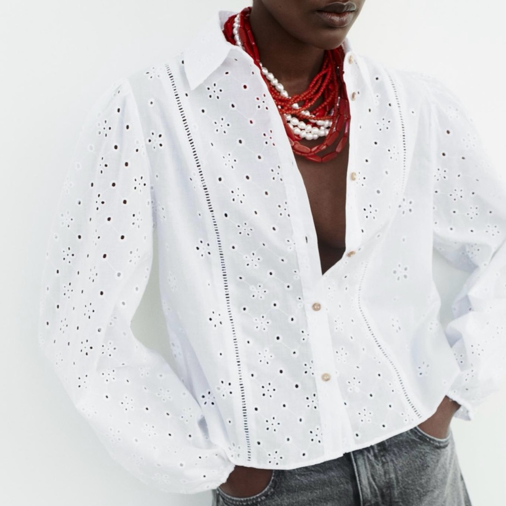 Zara - Openwork Embroidery Shirt - Size S - White